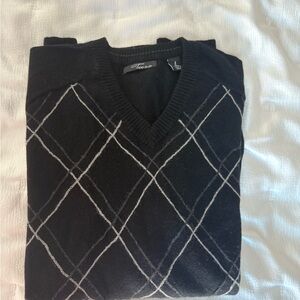 Men’s 100% Cashmere Black Argyle V-Neck Sweater – Two a.m. (Size L)